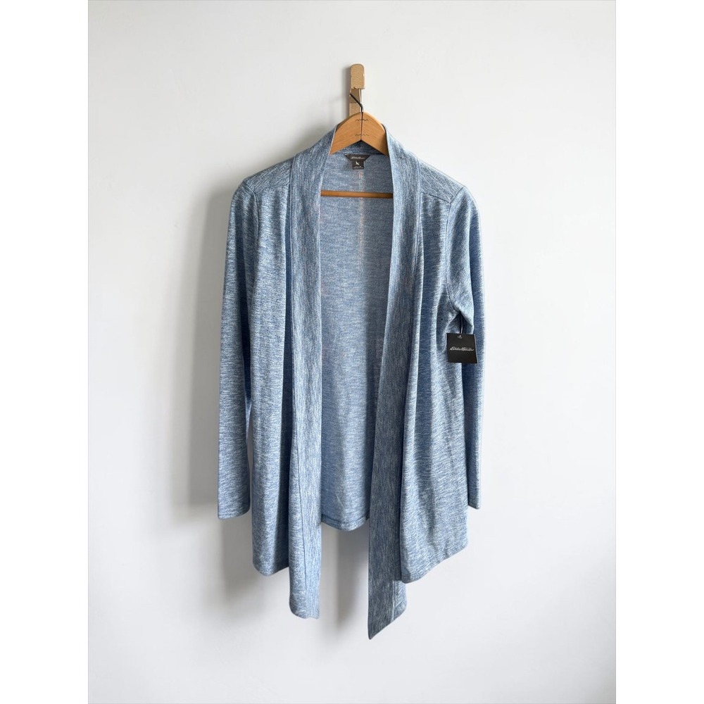 Eddie Bauer Daisy II Wrap Cardigan Baltic Blue Melange Open Front Sweater Medium